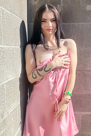 Vixen Hikes Her Pink Slip Dress Up And Plays With Herself On A Fallen Tree